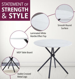 Hallowood Furniture Cullompton Small Round Marble Effect Dining Table 90Cm With 2 Brown Leather Effect Chairs - thumbnail 4