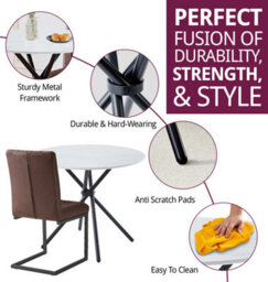 Hallowood Furniture Cullompton Small Round Marble Effect Dining Table 90Cm With 2 Brown Leather Effect Chairs - thumbnail 2