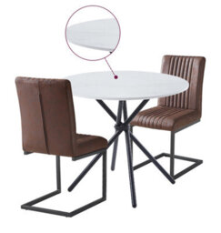 Hallowood Furniture Cullompton Small Round Marble Effect Dining Table 90Cm With 2 Brown Leather Effect Chairs - thumbnail 8