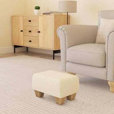 Snow White Natural Wood Chunky Legs Faux Leather Small Footstool Handmade Uk By Footstools Direct - image 1