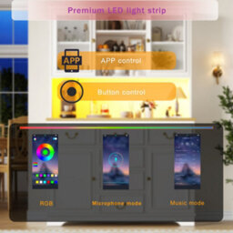 Abrihome Tall Kitchen Cabinet With Usb Ports And Sockets, Sideboard With Led Light Strip, Storage Cabinet With Snack Shelf Doors, White - thumbnail 4