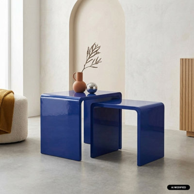 Sweeek - Set Of 2 Nesting Tables With Glossy Finish Blue - Nola - image 1