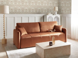 Beliani Sofa Bed 3 Seater Egge Velvet Golden Brown - thumbnail 2