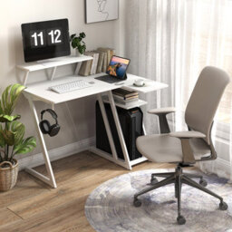 Costway L-Shaped Gaming Desk Small Computer Desk W/ Monitor Shelf & Outlets - thumbnail 4
