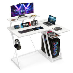 Costway L-Shaped Gaming Desk Small Computer Desk W/ Monitor Shelf & Outlets - thumbnail 1