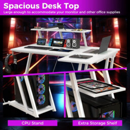Costway L-Shaped Gaming Desk Small Computer Desk W/ Monitor Shelf & Outlets - thumbnail 9