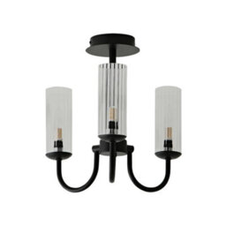Valuelights Canya 3 Way Matte Black Ceiling Light Chandelier With Clear Ribbed Shades - thumbnail 2