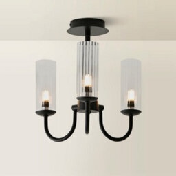 Valuelights Canya 3 Way Matte Black Ceiling Light Chandelier With Clear Ribbed Shades - thumbnail 6