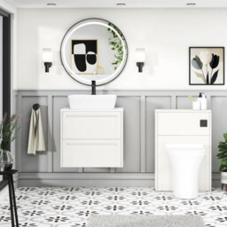 Royal Bathrooms Royal Bathroom Elmore 600mm Classic White Wall Mounted Bathroom Vanity Unit 2 Drawer Plain White Worktop With Cube Basin - thumbnail 5