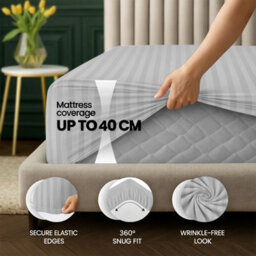 Aspire Homeware Silver Stripe Fitted Sheet 40Cm Extra Deep-100%microfiber Fitted Bed Sheets Double, (L)190Cmx(W)137Cm - thumbnail 2