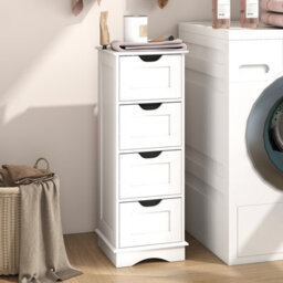 Costway Freestanding Narrow Cupboard Bathroom Floor Drawer Cabinet-White - thumbnail 6