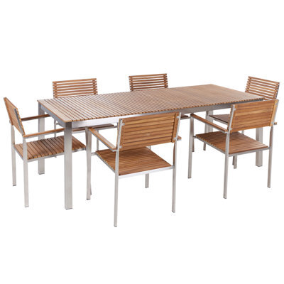 Beliani Garden Dining Set 6 Seater Viareggio Certified Teak Wood Brown - image 1
