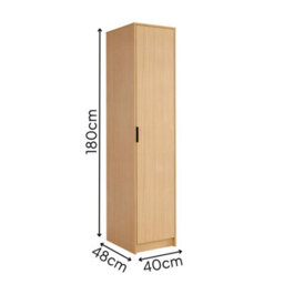 Home Source Phoenix 1 Door Wardrobe Storage Oak-Effect Bedroom Furniture - thumbnail 2