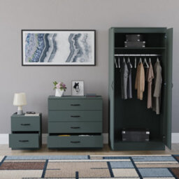 Lassic Vida Designs Riano 3 Piece Bedroom Set (2 Drawer Bedside Chest, 4 Drawer Chest, 2 Door Wardrobe), Green - thumbnail 2