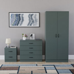 Lassic Vida Designs Riano 3 Piece Bedroom Set (2 Drawer Bedside Chest, 4 Drawer Chest, 2 Door Wardrobe), Green - thumbnail 7