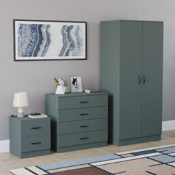Lassic Vida Designs Riano 3 Piece Bedroom Set (2 Drawer Bedside Chest, 4 Drawer Chest, 2 Door Wardrobe), Green - thumbnail 6