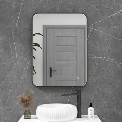 Royal Bathrooms Luxor 600 X 800mm Matt Black Framed Rectangular Mirror Within Frame Led, Touch Sensor & Demister Pad - image 1