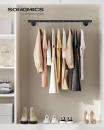 Songmics Wall-Mounted Clothes Rail Set Of 2, Wall Hanging Rail For Clothes, Industrial, Space-Saving, Easy Assembly, Steel, Black - thumbnail 3