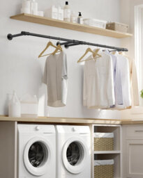 Wall-Mounted Clothes Rail Set Of 2, Wall Hanging Rail For Clothes, Industrial, Space-Saving, Easy Assembly, Steel, Black