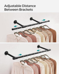 Songmics Wall-Mounted Clothes Rail Set Of 2, Wall Hanging Rail For Clothes, Industrial, Space-Saving, Easy Assembly, Steel, Black - thumbnail 4