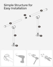 Songmics Wall-Mounted Clothes Rail Set Of 2, Wall Hanging Rail For Clothes, Industrial, Space-Saving, Easy Assembly, Steel, Black - thumbnail 7