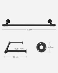 Songmics Wall-Mounted Clothes Rail Set Of 2, Wall Hanging Rail For Clothes, Industrial, Space-Saving, Easy Assembly, Steel, Black - thumbnail 2