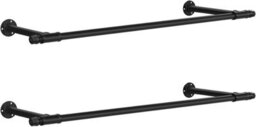 Songmics Wall-Mounted Clothes Rail Set Of 2, Wall Hanging Rail For Clothes, Industrial, Space-Saving, Easy Assembly, Steel, Black - thumbnail 8