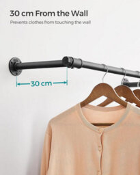 Songmics Wall-Mounted Clothes Rail Set Of 2, Wall Hanging Rail For Clothes, Industrial, Space-Saving, Easy Assembly, Steel, Black - thumbnail 6