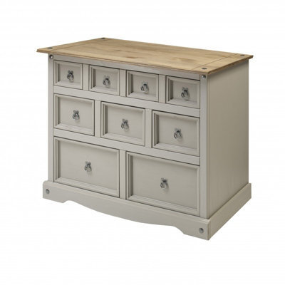 Mercers Furniture Corona 9 Drawer Merchants Chest 4+3+2 Drawers Sideboard Solid Wood Pine Grey Painted Wax Wooden Mexican Styling - image 1