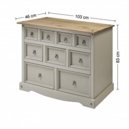 Mercers Furniture Corona 9 Drawer Merchants Chest 4+3+2 Drawers Sideboard Solid Wood Pine Grey Painted Wax Wooden Mexican Styling - thumbnail 5