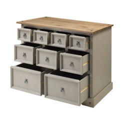 Mercers Furniture Corona 9 Drawer Merchants Chest 4+3+2 Drawers Sideboard Solid Wood Pine Grey Painted Wax Wooden Mexican Styling - thumbnail 3