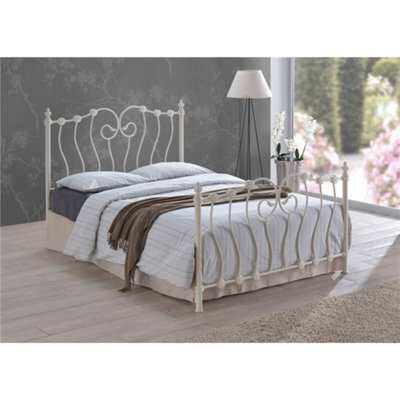 TL Beds Intricate Weave Ivory Metal Bed Frame - King Size 5Ft
