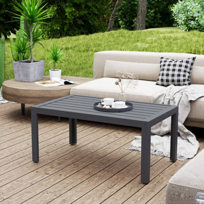Outsunny Outdoor Side Table Garden Table With Steel Frame And Slat Top Grey - image 1