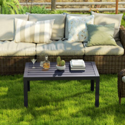 Outsunny Outdoor Side Table Garden Table With Steel Frame And Slat Top Grey - thumbnail 8