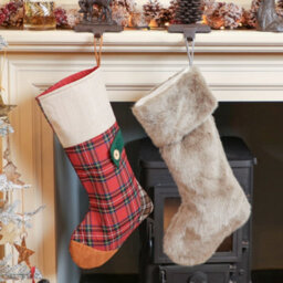 Dibor Set Of 2 Traditional Harrington Quilted Grey Velvet Xmas Gift Decoration Christmas Stocking For Kids
