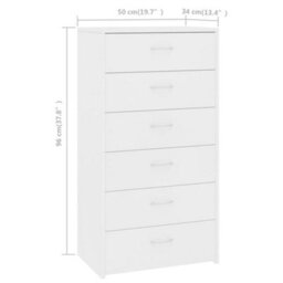 Berkfield Sideboard With 6 Drawers White 50X34X96 Cm Engineered Wood - thumbnail 6
