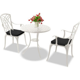 Homeology Oshowa White Aluminium Weatherproof Outdoor Table And 2 Comfortable Chairs Bistro Set With Black Cushions - thumbnail 5