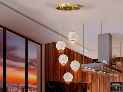Luminosa Lighting Luminosa Austral Modern Cluster Drop 5 Light Led Pendant Light, Spherical Carved Crystal Globes, 1264Lm, 3200K - Uk Stock - image 1