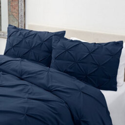 TheWhiteWater Limited Pintuck Duvet Cover Set + Matching Pillowcases With Bedsheet - 3In1 Hotel Style Bedding Set - Navy Blue - thumbnail 5