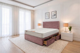 "Knight Sleep Emily Plush Bed Set With Mattress, 4 Drawers Same Side & 24""headboard, Pink Plush, 4Ft - Small Double" - thumbnail 1