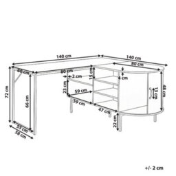 Wyld And Coco L-Shaped Corner Office Desk 140X140 Cm, Light Brown Mdf With Black Iron Frame, Sliding Door And 3 Shelves - thumbnail 4