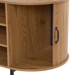 Wyld And Coco L-Shaped Corner Office Desk 140X140 Cm, Light Brown Mdf With Black Iron Frame, Sliding Door And 3 Shelves - thumbnail 8