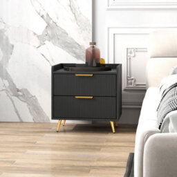 Homcom Bedside Table Set Of 2 With 2 Drawers For Bedroom, Living Room, Black - thumbnail 7