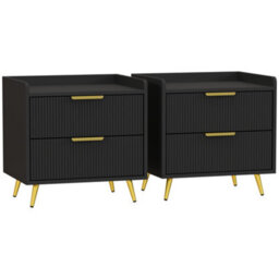 Homcom Bedside Table Set Of 2 With 2 Drawers For Bedroom, Living Room, Black - thumbnail 2