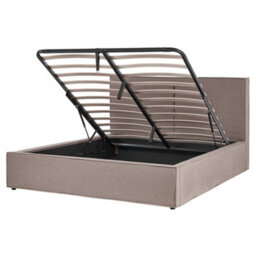 Beliani Ottoman Bed Moissac Fabric Taupe 160 X 200 Cm (Eu King Size)
