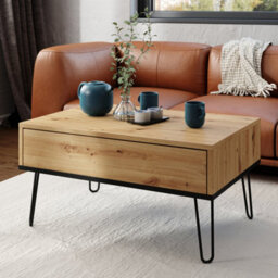 Heze Furniture Hairpin S-90 Modern Lift Top Coffee Table - Artisan Oak & Black - thumbnail 1