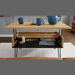 Heze Furniture Hairpin S-90 Modern Lift Top Coffee Table - Artisan Oak & Black - thumbnail 5