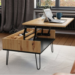 Heze Furniture Hairpin S-90 Modern Lift Top Coffee Table - Artisan Oak & Black - thumbnail 3