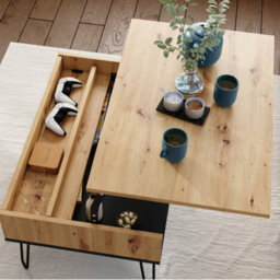 Heze Furniture Hairpin S-90 Modern Lift Top Coffee Table - Artisan Oak & Black - thumbnail 4