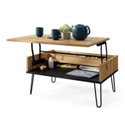 Heze Furniture Hairpin S-90 Modern Lift Top Coffee Table - Artisan Oak & Black - thumbnail 7
